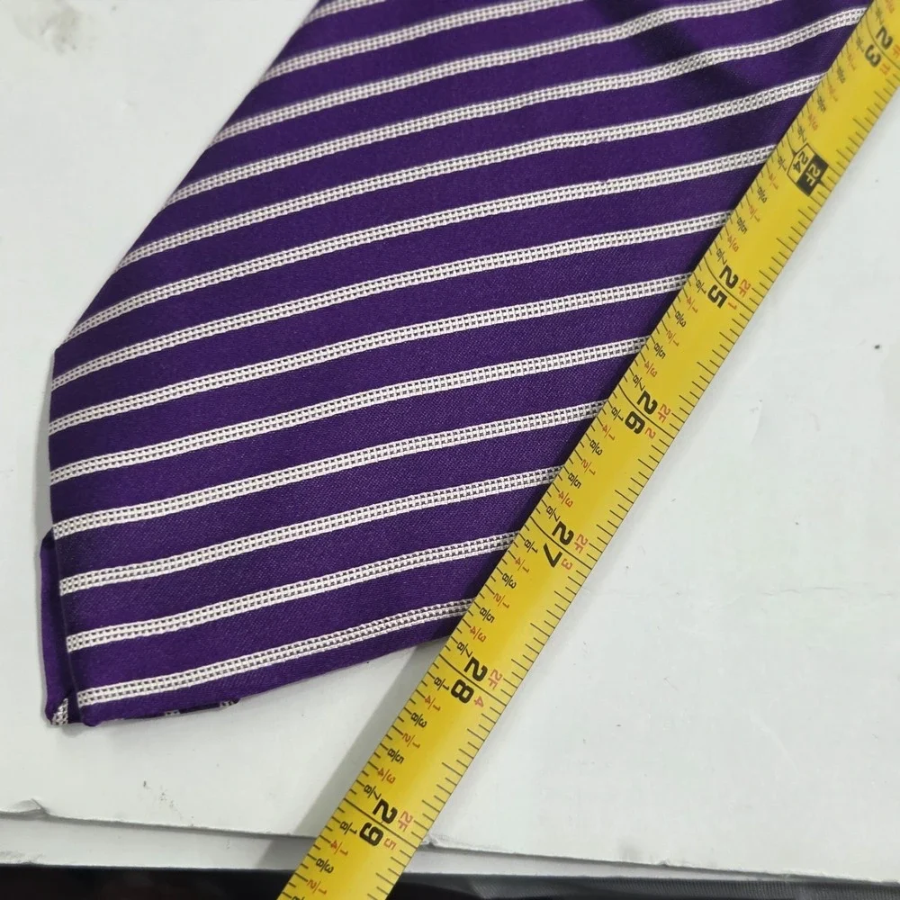 Donald J Trump‎ Signature Collection Silk Tie Mens Purple White Striped Gold Bar